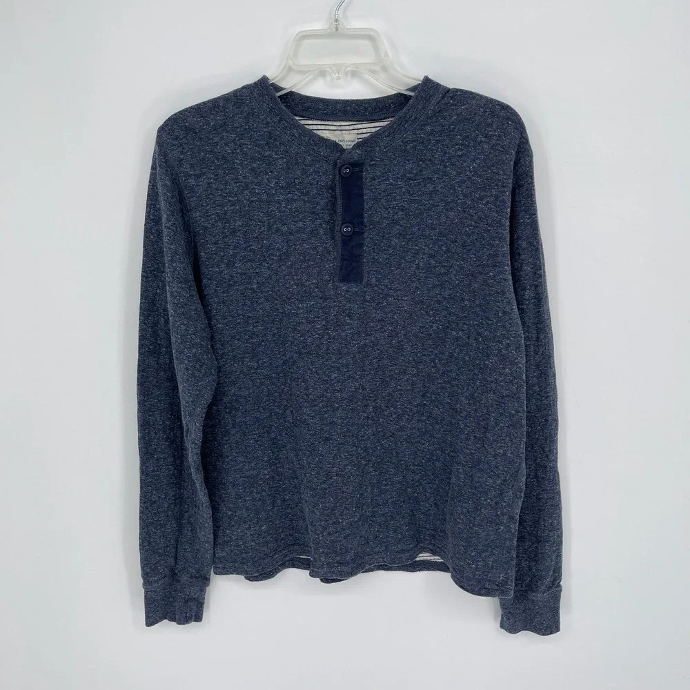 J. Crew Knit Goods Men's Blue Heathered Long Sleeve Henley Shirt Size M